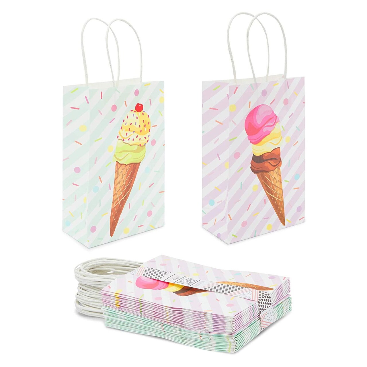 Ice Cream Birthday Party Favor Gift Bags with Handles (9 x 5.5 x 3.15 in, 24 Pack)
